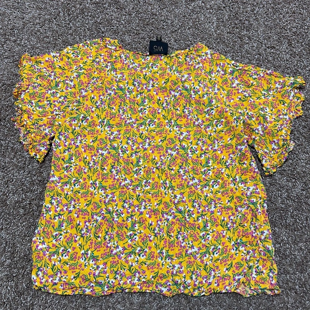 W5 Yellow Flutter Sleeve Ruffled Blouse - Picture 2 of 8